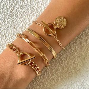 4pcs Punk Cuban Link Chain & Coin Pendant Bracelet Set – NWT